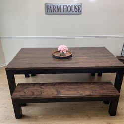 Dining Table & Benches Wood Farmhouse Contemporary Modern Rustic Handmade