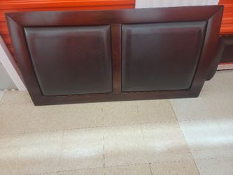 Full Size Brown Wood Black Leather Bed Frame