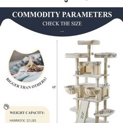 😀 Allewie 68 Inches Cat Tree/House and Towers for Big Feline/Scratching Post/Multi-Level Large Kitty Climbing Tree with Condo/Beige