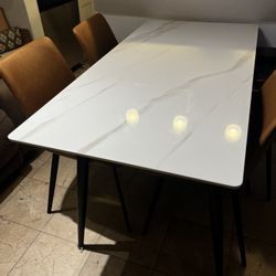 Modern White Marble-Look Dining Table 