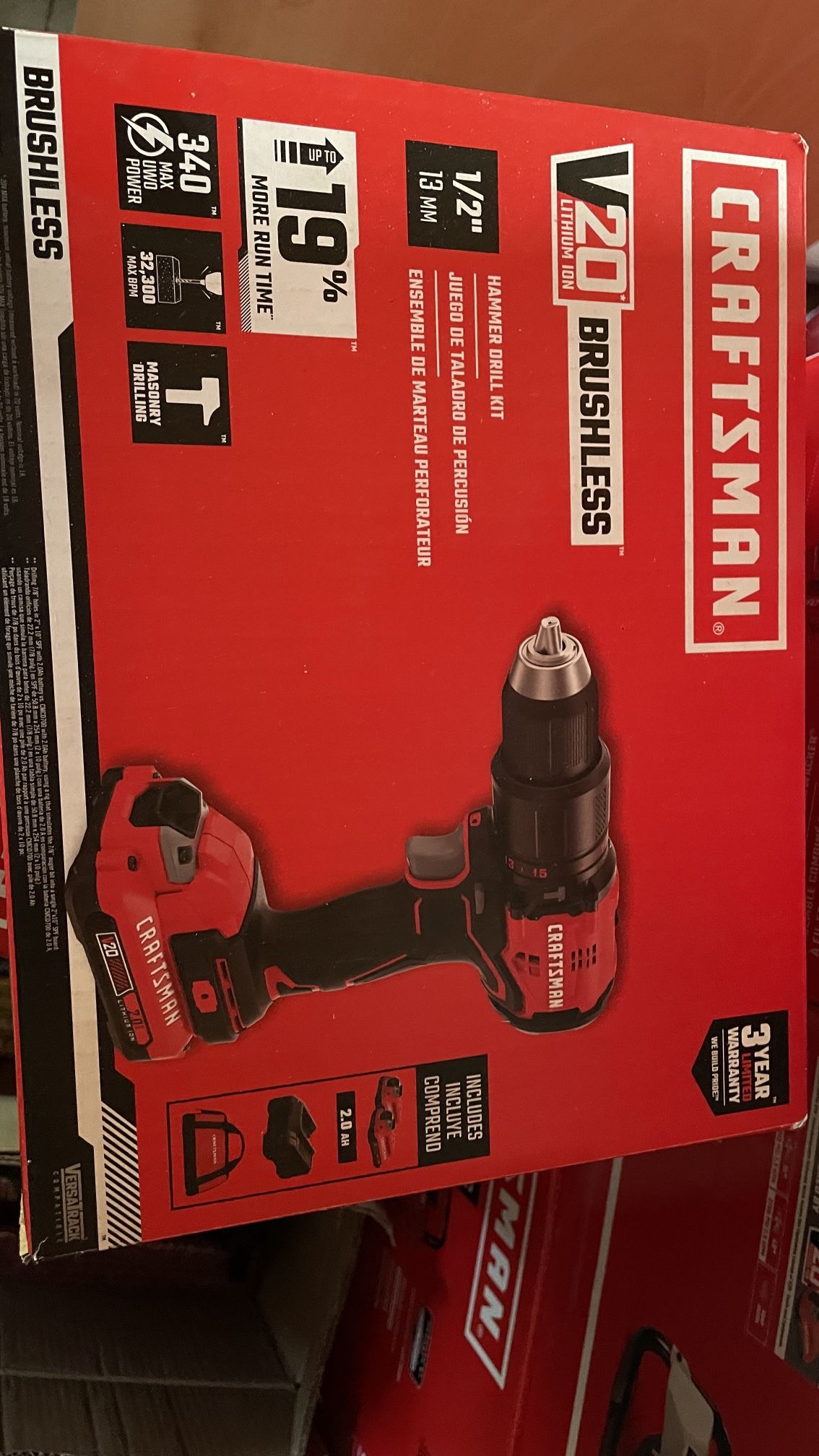 New In Box! Craftsman V20 Brushless Hammer Drill Kit