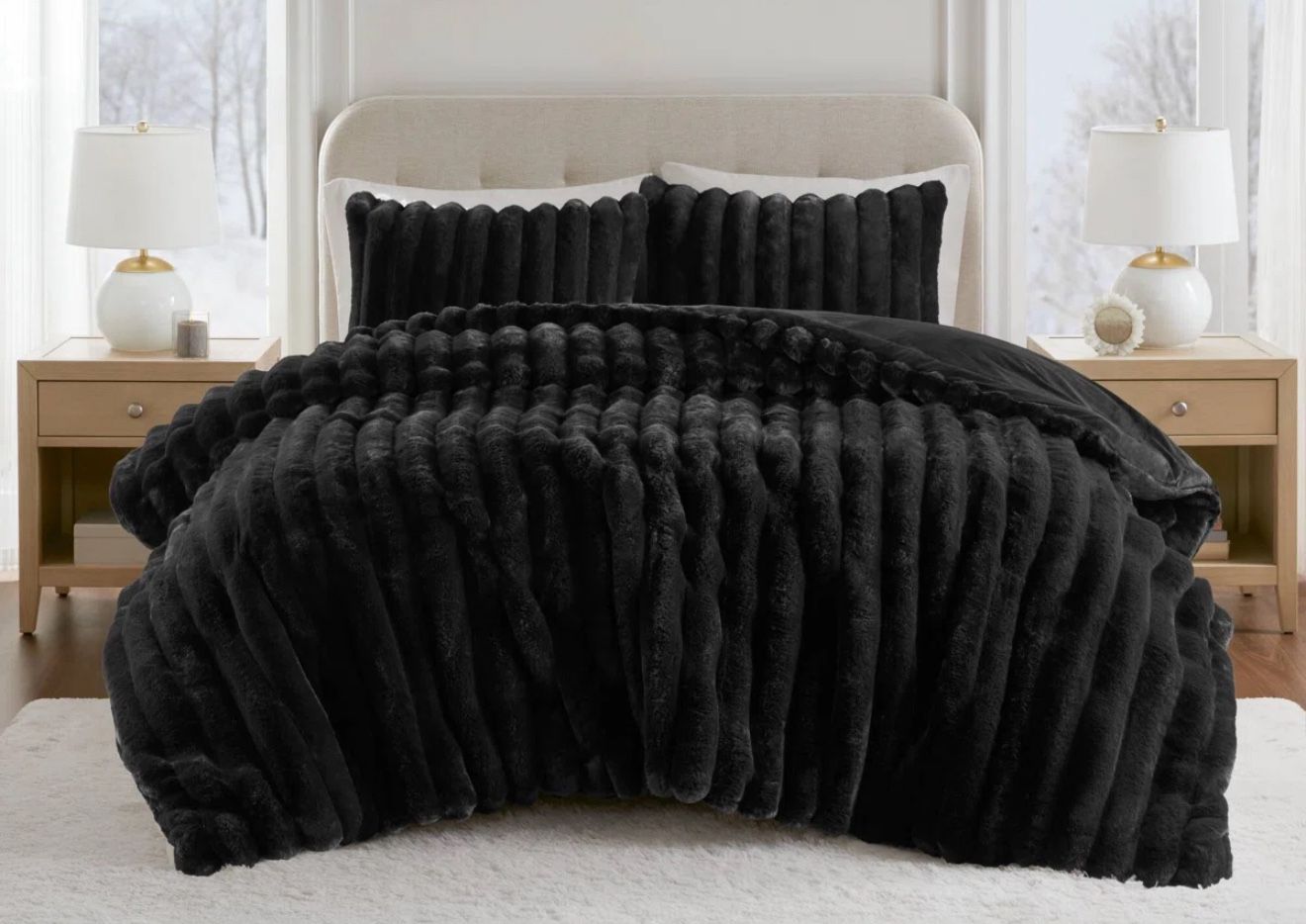 Black Fur 3 Piece Bedding Set -Vince Camuto 