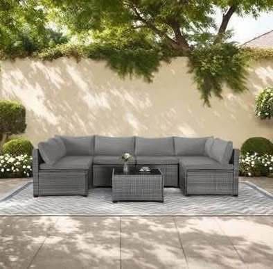 Newly assembled 7-Piece Outdoor Patio Sectional Conversation Set Wicker Rattan PE Patio Furniture
