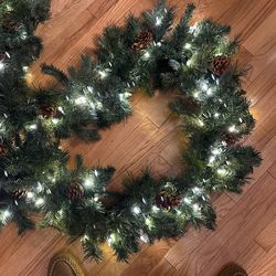 2- 9’ Christmas Swag With Clear Color Lights Total18’