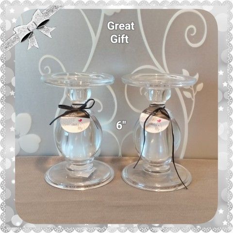 NEW PAIR OF HEAVY GLASS PILLAR CANDLE HOLDERS