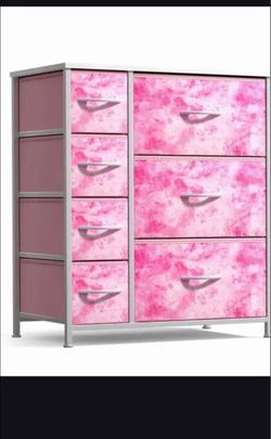 Pink Tie-Dye Fabric Dresser 8 Drawers