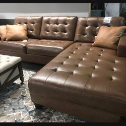 Ashley | Brown Real Leather Small Sofa Sectional💥 Brand New 💯 Delivery Available✅ $39 Down Payment 📣
