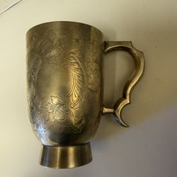 vintage engraved brass mug