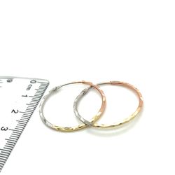 14kt Gold Tri Color Diamond Cut Hollow Hoop Earrings 1.6x30mm 1.60grams 153704 9