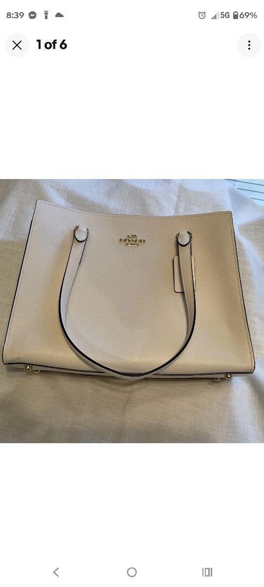 COACH Tote Bag Leather BEG Solid Color C4078