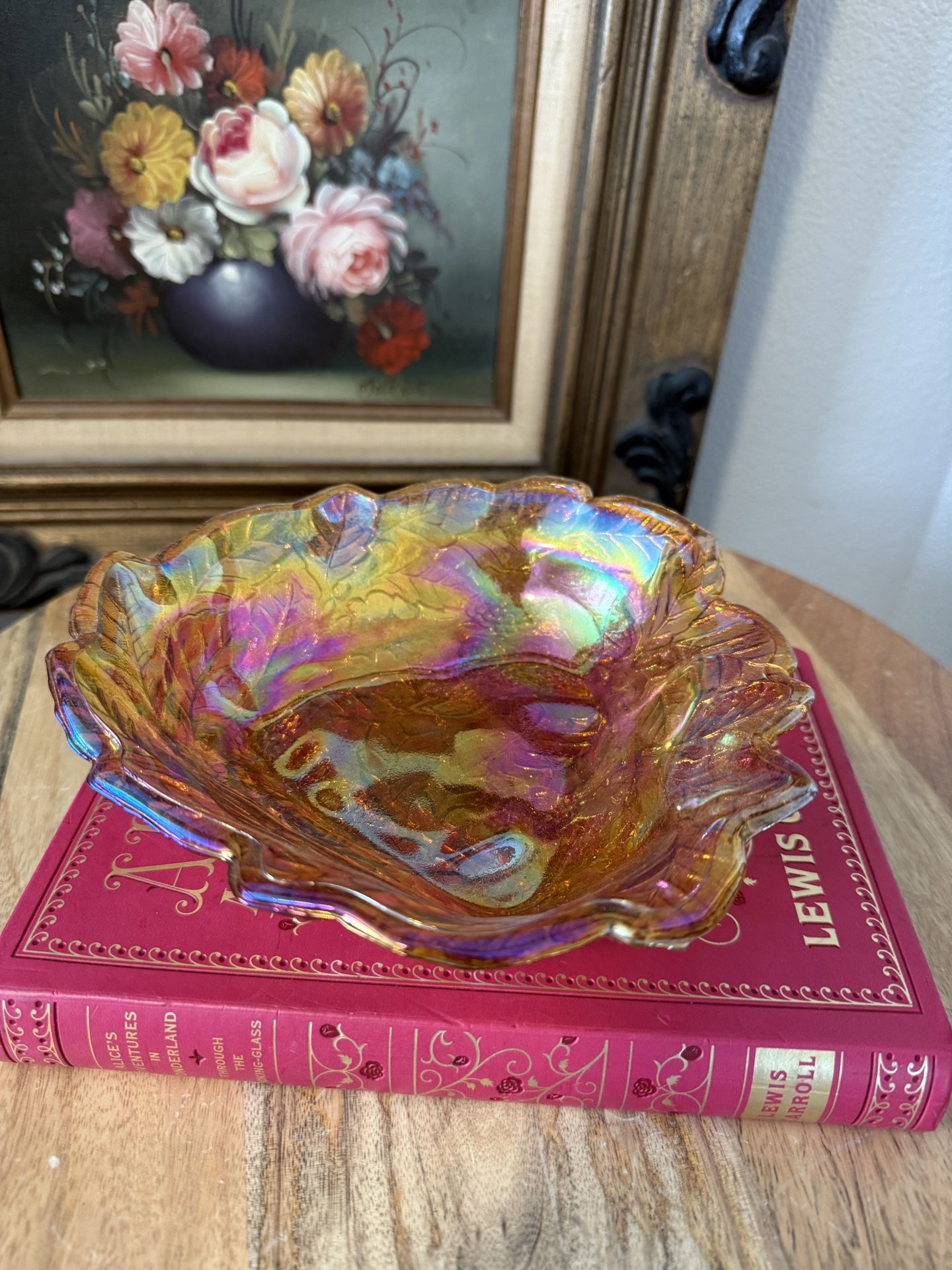 Vintage Indiana Glass Marigold Carnival Glass Loganberry Bowl, Fall Home Decor