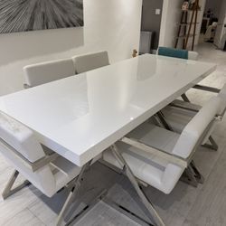 Modani White Gloss Dining Tables And 6 Chairs 