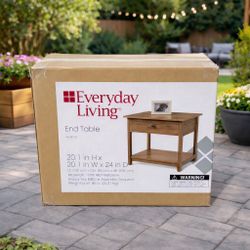 Everyday Living Walnut End Table W Drawer & Shelf - 20” Accent Side Table New