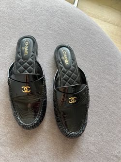 Chanel Black Patent Leather Mule Slides