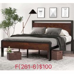 14 Inch Full Size Metal Platform Bed Frame with Wooden Headboard and Footboard,（261-6）