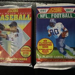 1992 Score Baseball & 1991 Score Football - Sealed Packs