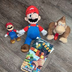 Mario Plushies With Super Mario Bros Poster 