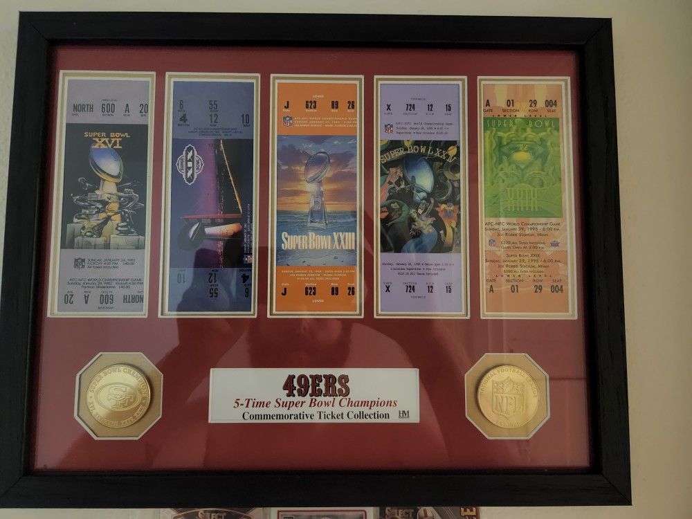 49ers 5x Superbowl Framed Suberbowl Winning Tickets