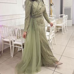 Green Beaded Evening Dress