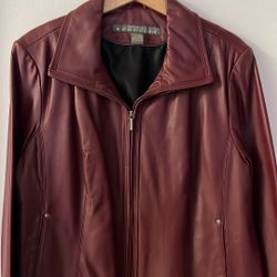 Leather Jacket Zipper Front Color Maroon Size Large 