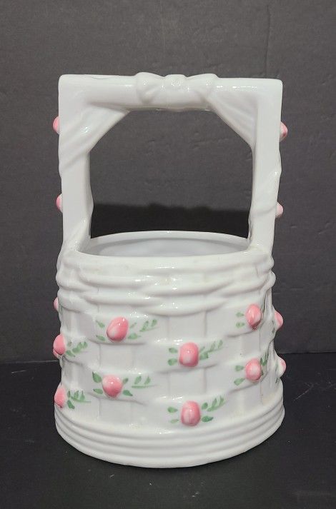 Pink, White, Green Ceramic Wishing Well/Vase, Candy Dish , Decorative Item