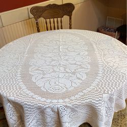 Hand Crocheted Dining Room Tablecloth.