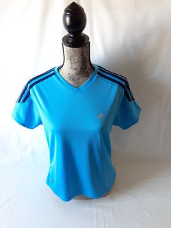 Adidas women's blue v-neck short sleeve top size M