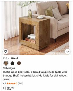 Tribesigns Rustic Wood End Table with Storage Shelf