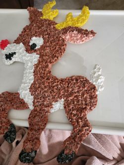 VINTAGE Melted Popcorn Santa and Sleigh and a Reindeer  Excellent Condition