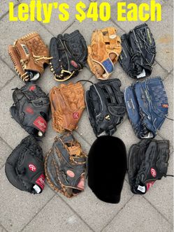 Lefty baseball glove have more baseball equipment available $40 each