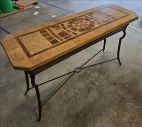 Like New Hammery Furniture Real Mosaic Stone Top Console/Sofa Table w/Wrought Iron Base