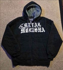 Vintage Y2K Metal Mulisha Quilted Heavy Jacket Faux-Fur Hood Men’s 2XL