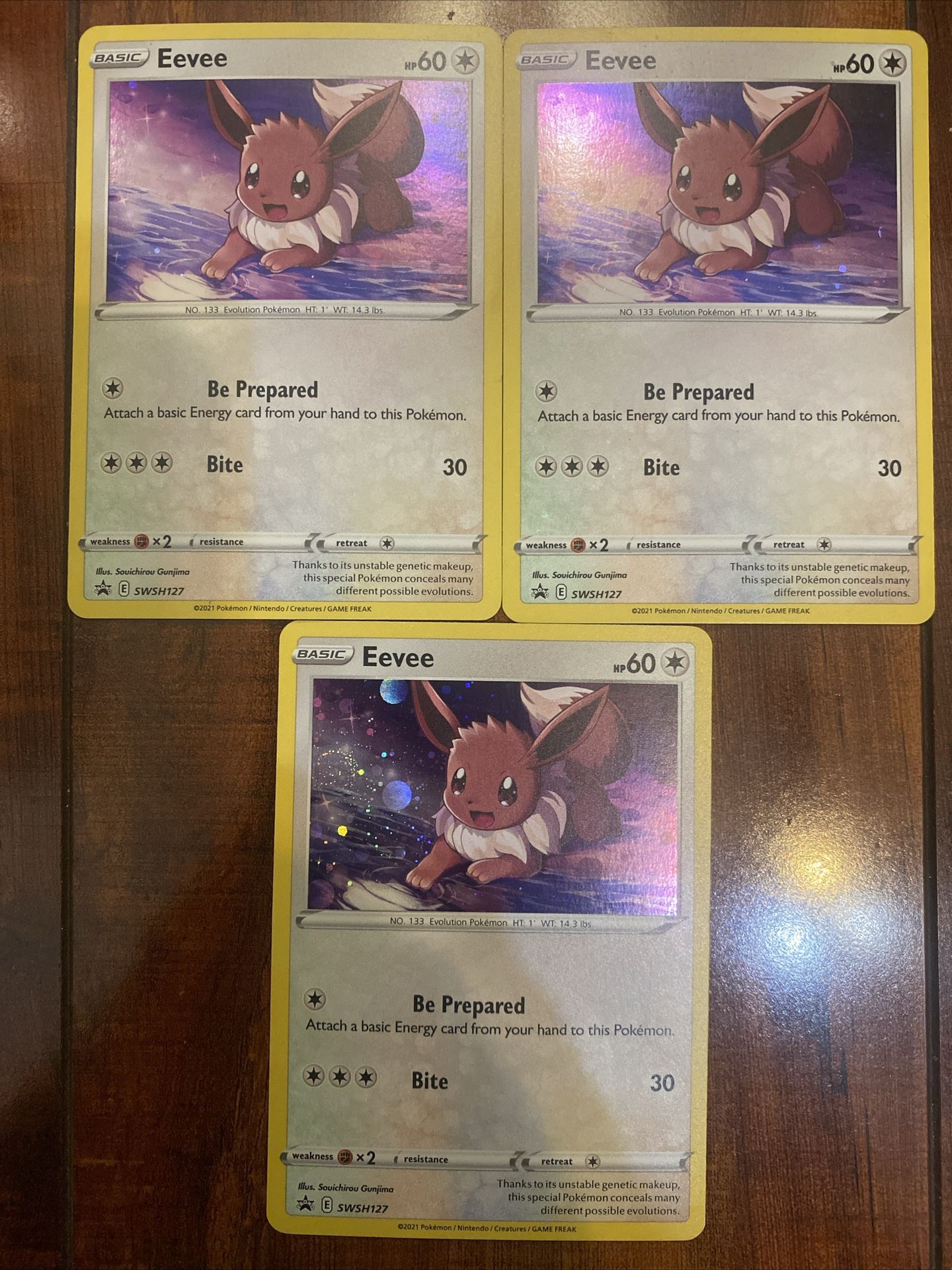 Pokemon Eevee SWSH127 Black Star Promo Cosmo Holo Lot of 3 HP/Damaged
