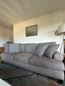 Gray Fabric 3-Seat Sofa with Throw Pillows