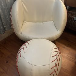 Leather Baseball Chair And Ottoman 