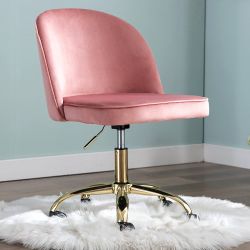 New Tufted Task Chair Home Computer Desk Chair DM Furniture Soft Fabric Padded Swivel Chair Adjustable Height with Gold Base  New in box XT-704S-p Pin