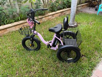 Pink ESKUTE Electric Adult Tricycle – Foldable 3-Wheel E-Bike