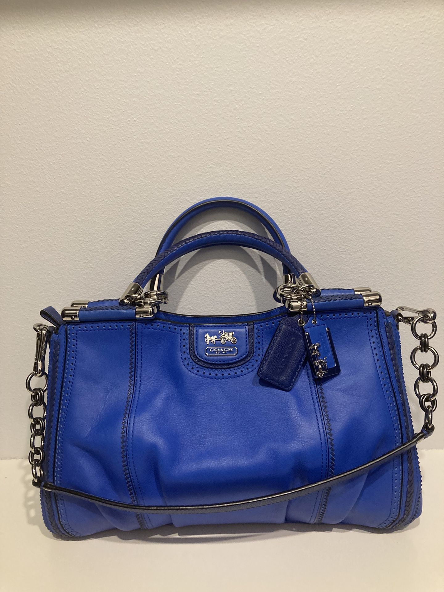 Coach Madison Pinnacle Zig-Zag Perforated Carrie Satchel Color Cobalt