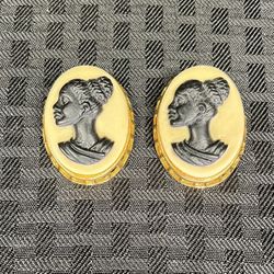 African American Female Black Cameo Brooch Pin 