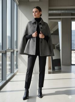 Cejon Vintage
Cape Wool Coat
Tweed 
Herringbone 