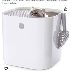 Modkat® Litter Box, Top-Entry, Includes Filter and Reusable Liner - White