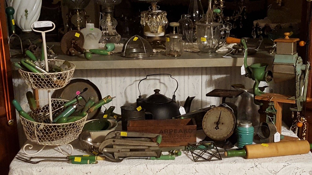 1920s GREEN HANDLED Kitchen Items