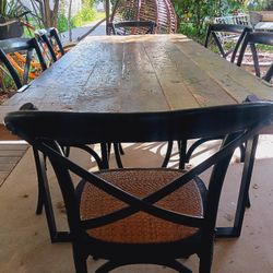 Reclaimed Wood & Iron Dining Table With 8 Restoration Hardware Chairs, Delivery Available 