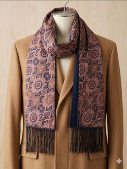 ​Vintage Equestrian Paisley Scarf | Navy Blue Dog Horse Hunt Scene Tassel 28"