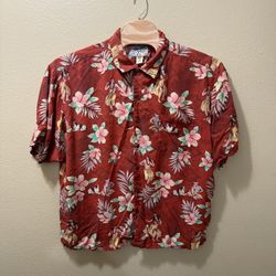 Men’s 2X Vintage Big Dogs Red Hawaiian Hibiscus Floral Hula Girl Button Up Shirt