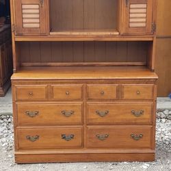 Vintage Midcentury Wood Heywood-Wakefield Buffet Server with China Hutch - 2 piece