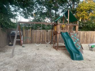 Backyard Wooden Playset w/ Slide, Climbing Wall & Swings – Great Condition