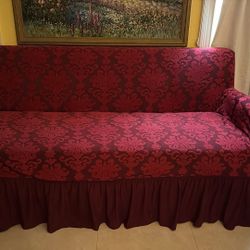 Sofa White With Red Covered 79” Wide 33” Tall