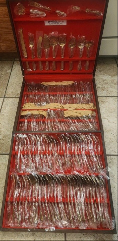 Vintage James Quality Jewelers Bangkok Thailand Nickel Bronze Flatware 144 Piece Set - NEW
