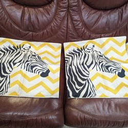 Yellow Stripe Zebra Linen Cushion Pillow Covers 17.5x17.5" for living room sofa or bedroom Set of 2